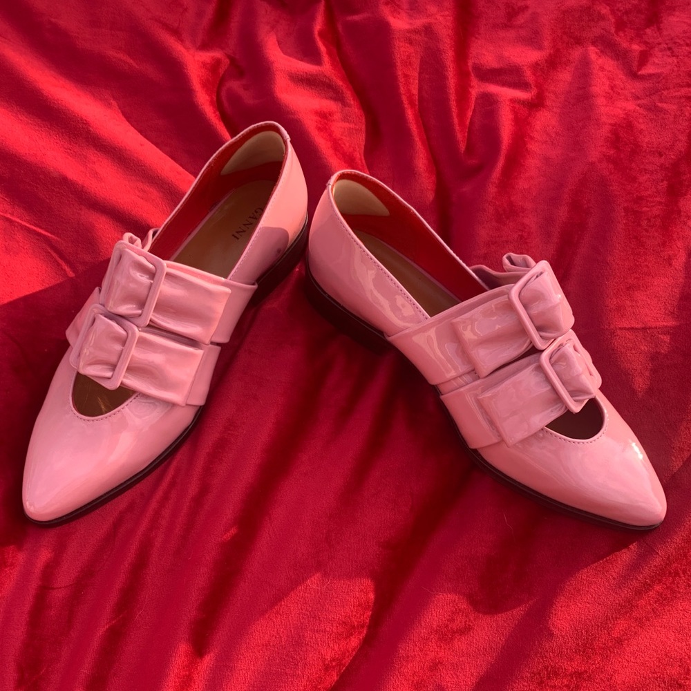 GANNI Pink Patent Leather Pointy Flats Size 41/10